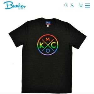 Bunker KCMO Rainbow Monogram T-shirt, size small